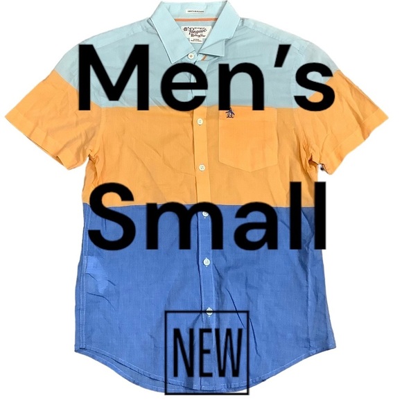 Men's Penguin Small Button Front Shirt Block Colors Short Sleeve Casual NWOT - Picture 2 of 11